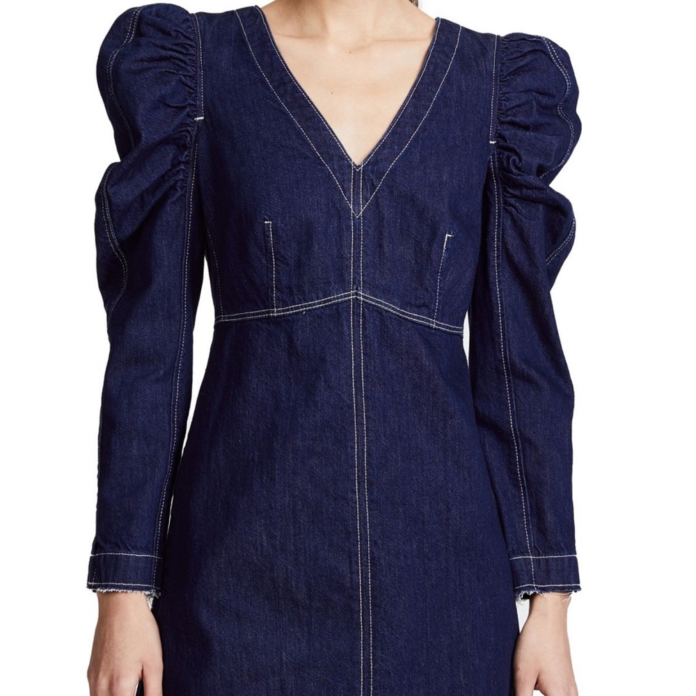 Rebecca Taylor Dark Indigo Denim Puff-Sleeve Dress
